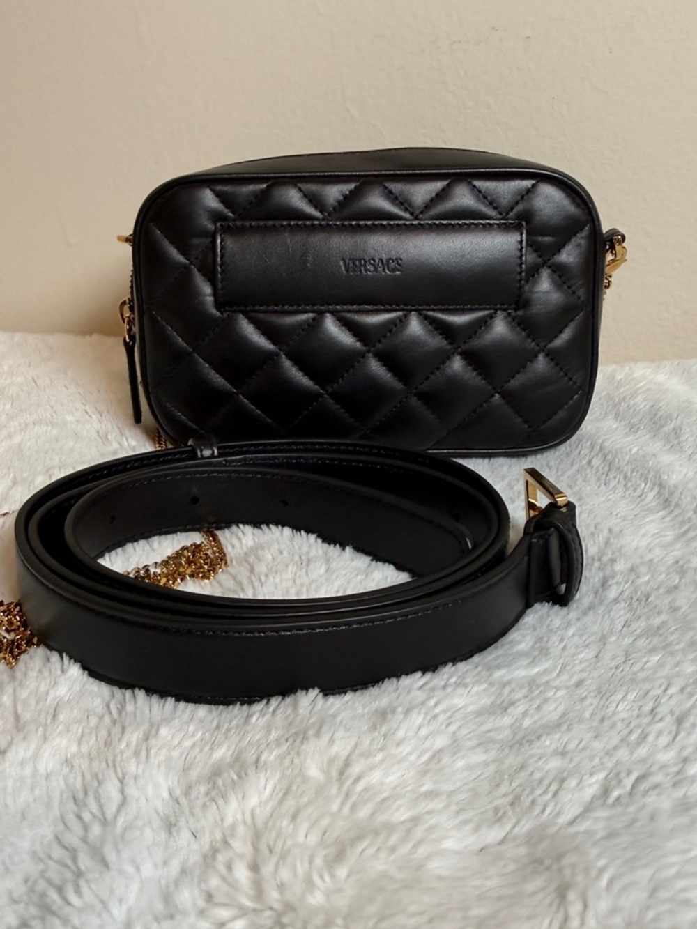 Versace Black Quilted Leather Crossbody with Gold Medallion - Picture 2 of 8